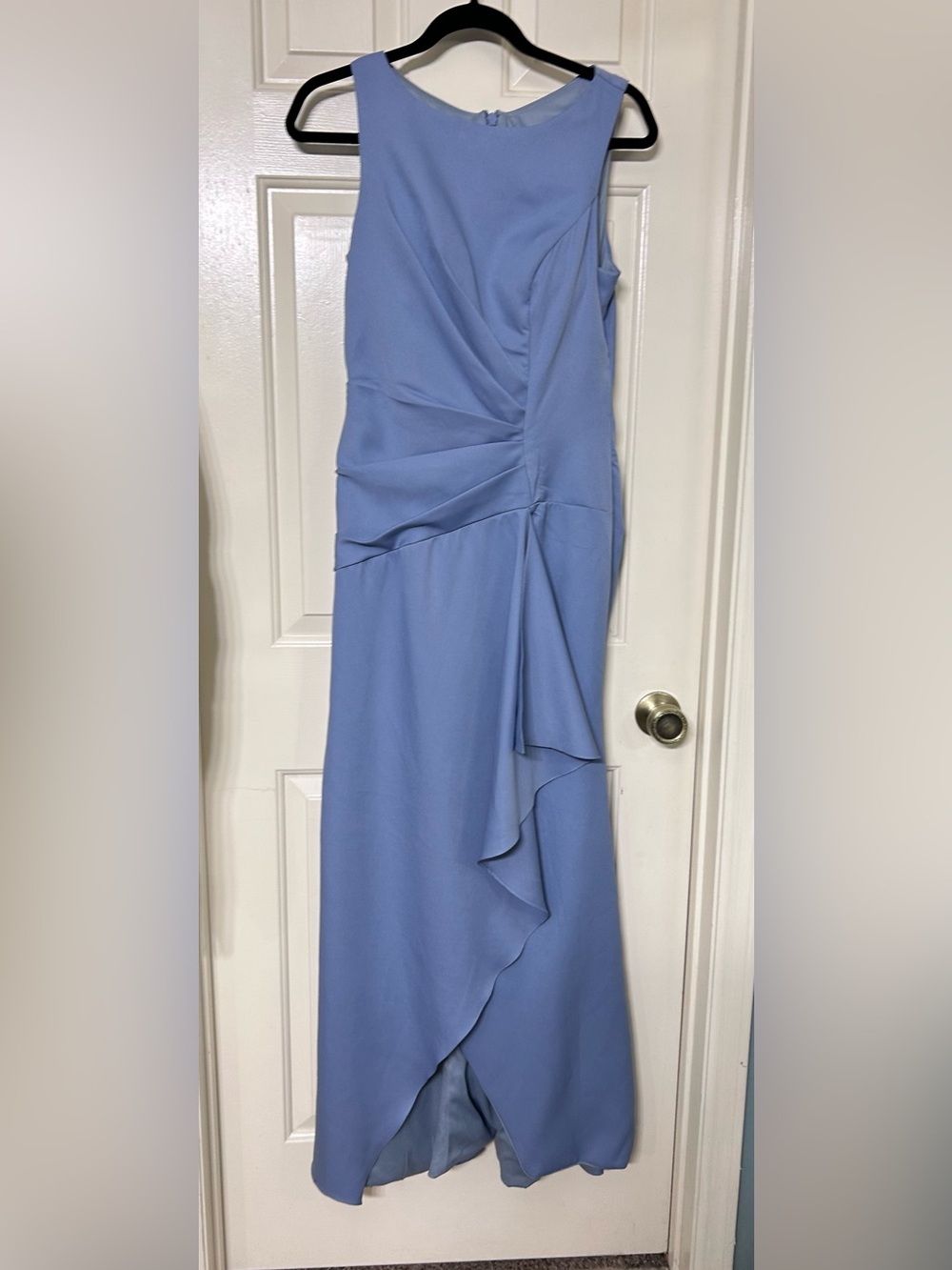 Sleeveless Periwinkle Maxi Dress with Draped Ruffle